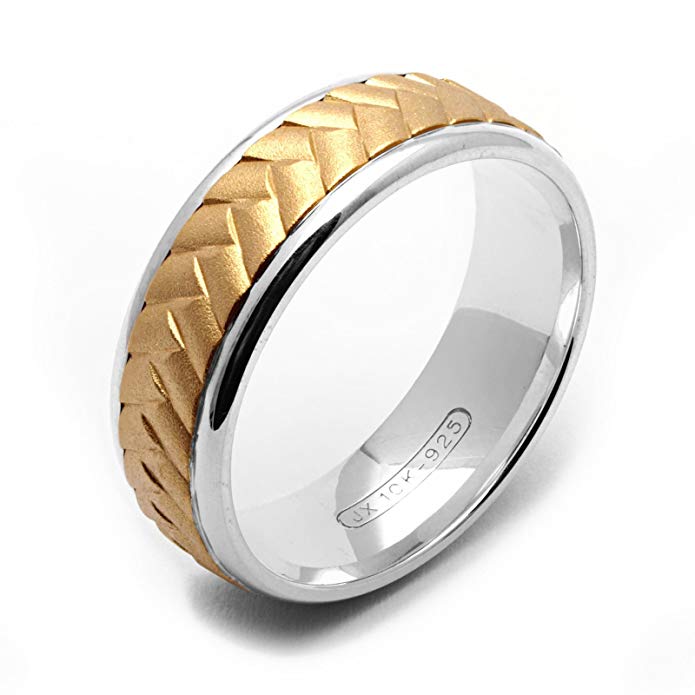 Alain Raphael 7 Millimeters Wide 2 Tone .925 Sterling Silver & 10K Yellow Gold Braided Motif Wedding Band