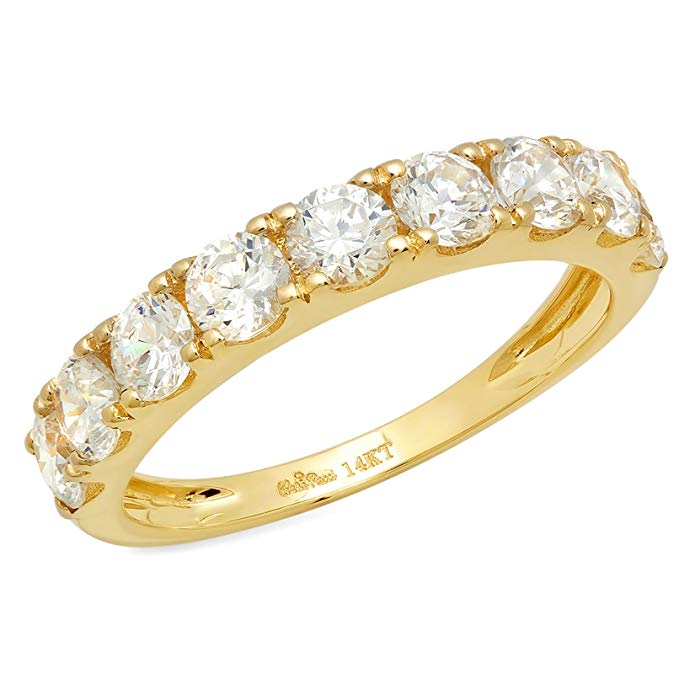 1.60 CT Round Cut CZ pave set Solitaire Classic Designer Band Ring Solid 14k Yellow Gold