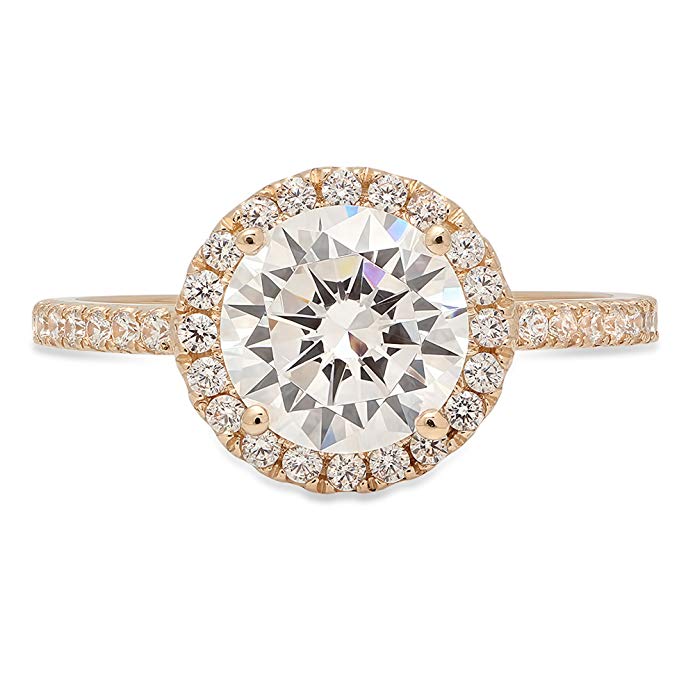 Clara Pucci Round Cut Halo Solitaire Wedding Anniversary Promise Engagement Ring Bridal band 14k Yellow Gold, 1.7CT