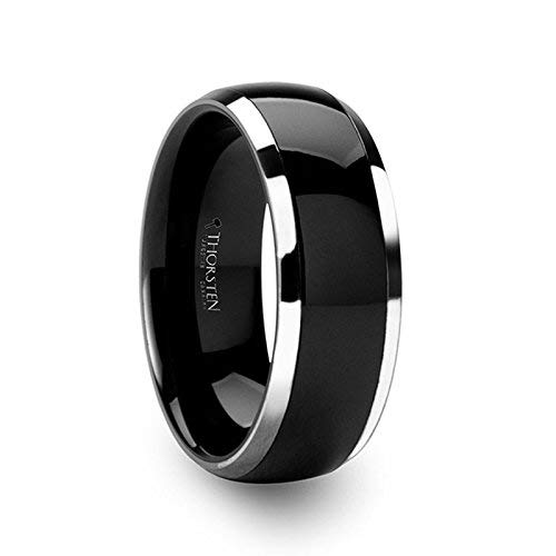 THORSTEN - CARRERA Domed Black Ceramic Inlaid Tungsten Wedding Band - 6 mm - FREE Engraving