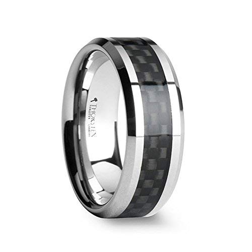 THORSTEN - MAXIMUS Black Carbon Fiber Inlay Tungsten Carbide Wedding Band - 8mm - FREE Engraving