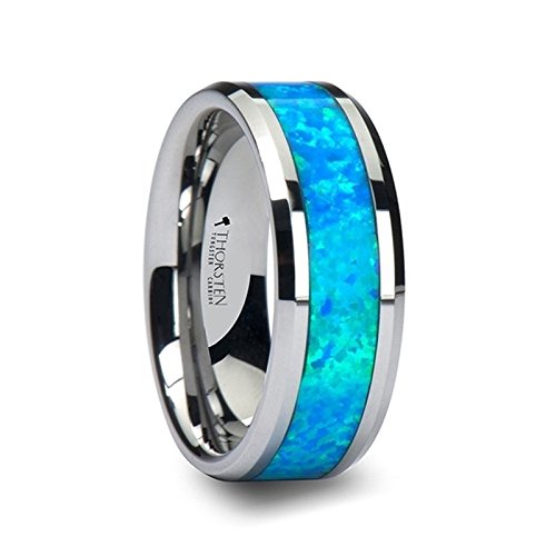 QUASAR Tungsten Wedding Band with Blue Green Opal Inlay - 8mm