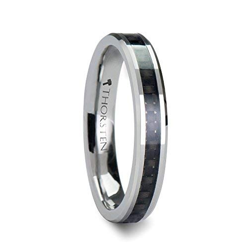 MAXIMA 4 mm Beveled Tungsten Wedding Ring with Black Carbon Fiber - FREE Engraving