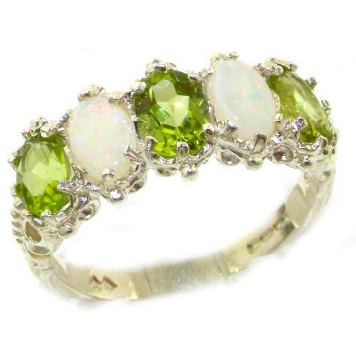 925 Sterling Silver Real Genuine Peridot and Opal Womens Eternity Ring