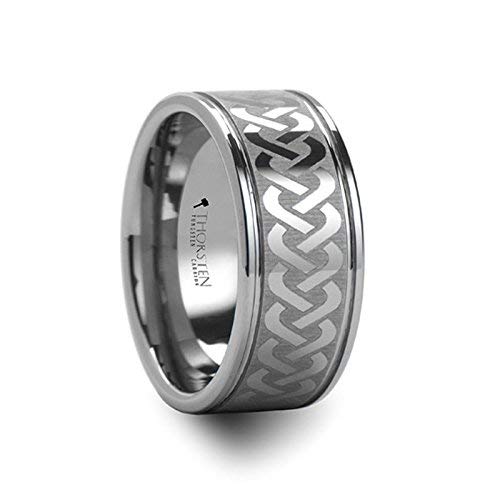 McKINNEY Celtic Knot Laser Engraved Tungsten Wedding Ring Wide - 10mm - FREE Engraving