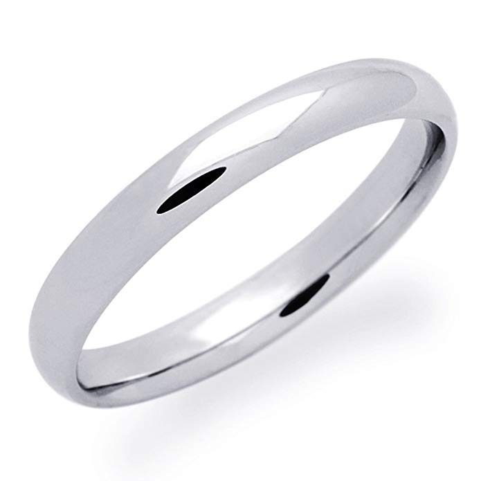 14K White Gold 3mm Comfort Fit Classic Domed Plain Wedding Band (Size 5 to 12)