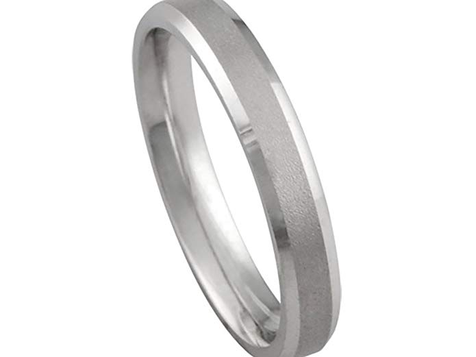 Women's 14K WHITE GOLD MATTE FINISH BEVELED EDGE 3mm COMFORT FIT WEDDING BAND