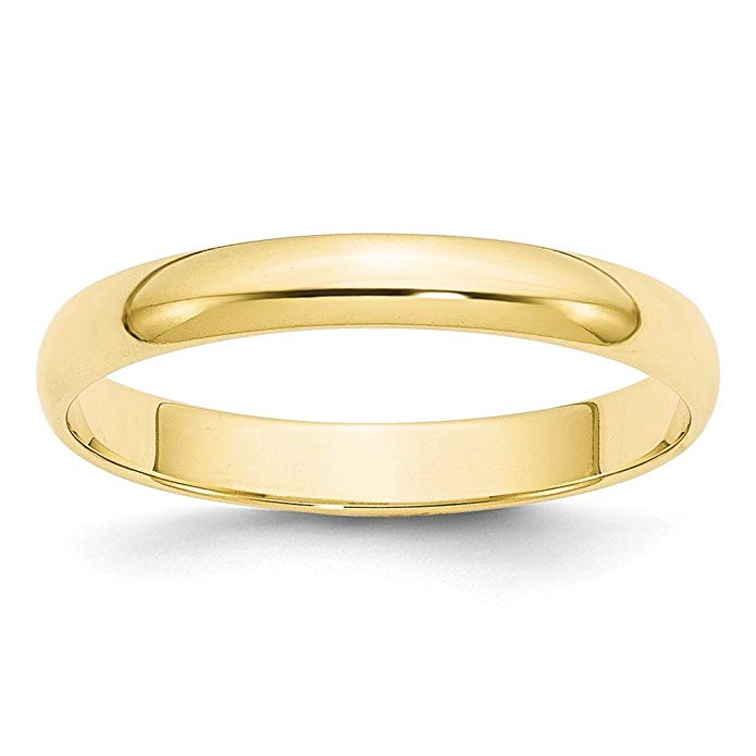 Solid 10k Yellow Gold 3 mm Rounded Wedding Band Ring