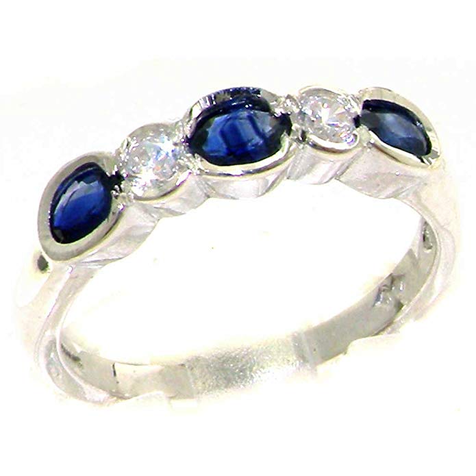 925 Sterling Silver Cubic Zirconia and Real Genuine Sapphire Womens Eternity Ring