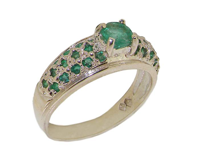 925 Sterling Silver Real Genuine Emerald Womens Wedding Band Ring