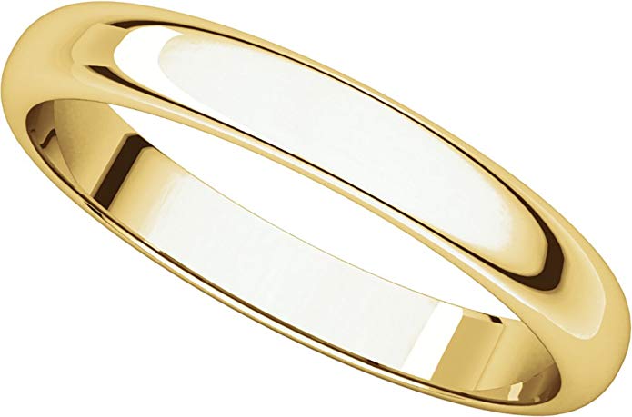 Womens 10K Yellow Gold, Half Round Wedding Band 3MM