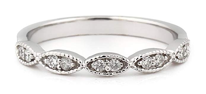 14K White Gold Diamond (0.11cttw,G-I, I3) Art Deco Milgrain Wedding Band