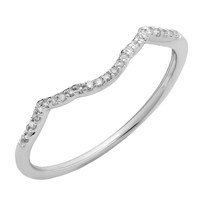 Dazzlingrock Collection 0.08 Carat (ctw) 10K Gold Round White Diamond Ladies Wedding Band Stackable Contour Guard Ring