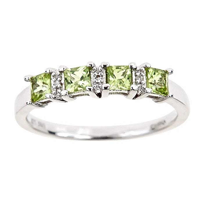 1.02 Carat Princess Cut Peridot & Diamond Ring Wedding Band