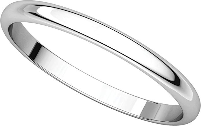 Womens 14K White Gold, Light Half Round Wedding Band 2MM