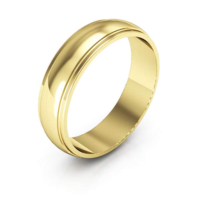 10K Yellow Gold men's and women's plain wedding bands 5mm half round edge