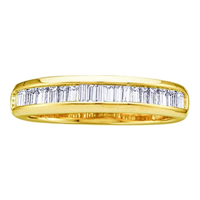 Diamond Wedding Band Solid 10k Yellow Gold Ring Stackable Baguette Channel Set Polished Finish 1/6 ctw