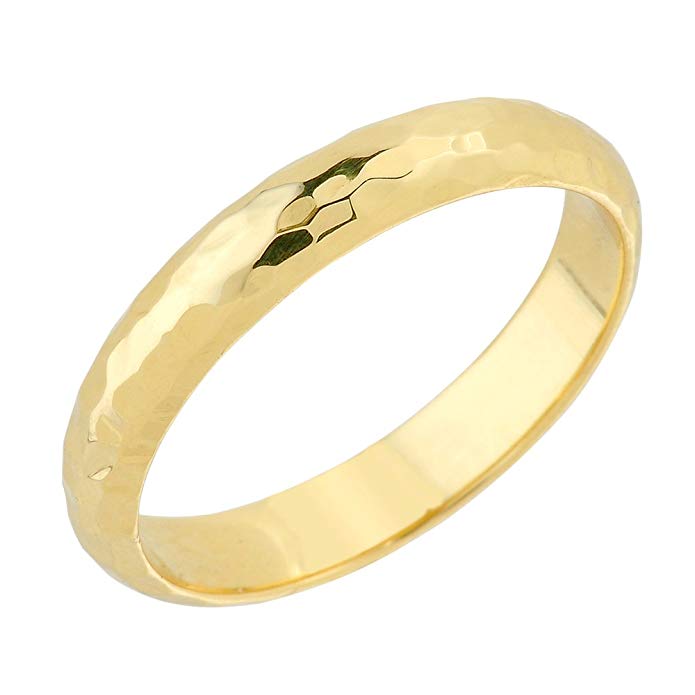 Solid 10k Yellow Gold 4 mm Hammered Wedding Band