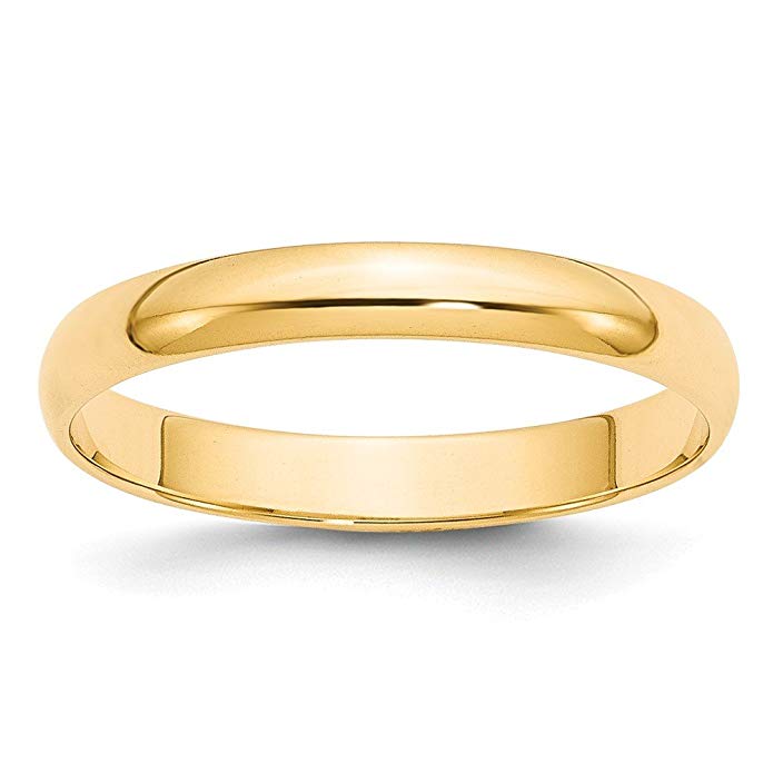 Solid 14k Yellow Gold 3mm Half Round Wedding Band