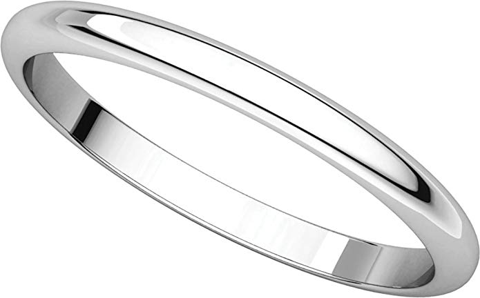 Womens 18K White Gold, Half Round Wedding Band 2.5MM