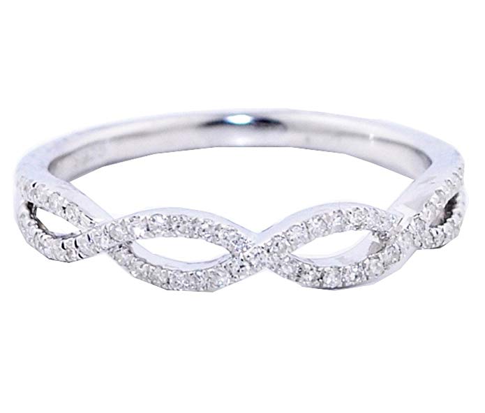 Midwest Jewellery Infinity Wedding Band Anniversary Ring Twisted 1/8ctw Diamonds in Silver(i2/i3, I/j)