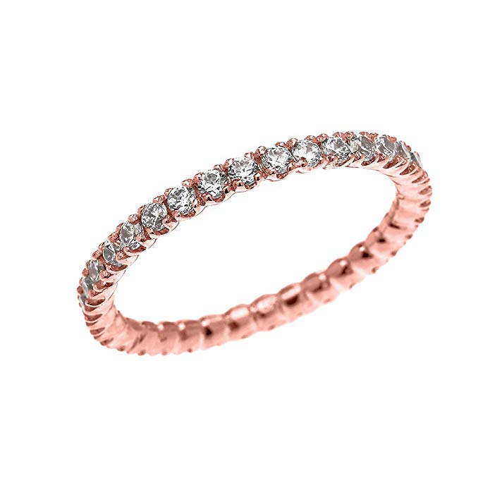 10k Rose Gold Dainty 1.5 Carat Cubic Zirconia Wedding Eternity Band