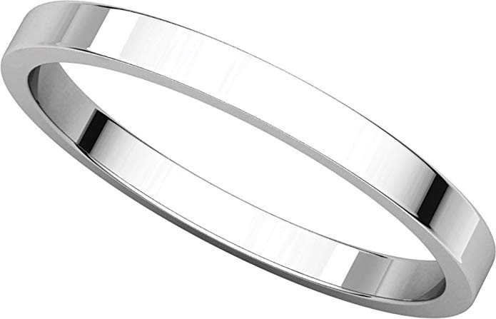 Womens 18K White Gold, Flat Wedding Band 2MM