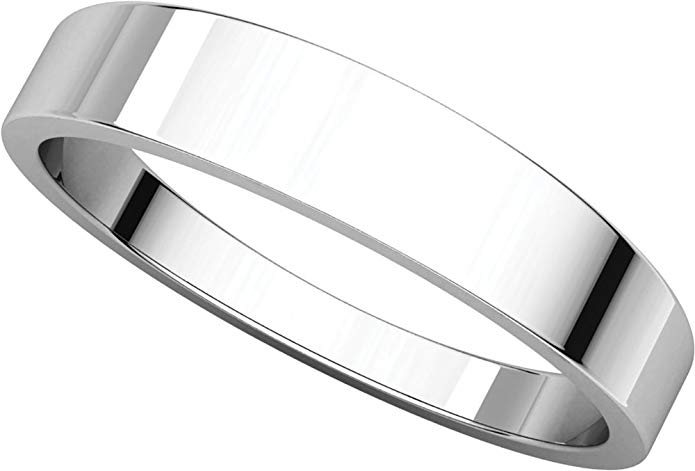 Womens 14K White Gold, Flat Tapered Wedding Band 4MM