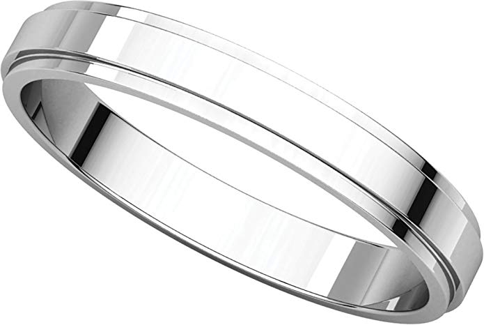 Womens 14K White Gold, Flat Edged Wedding Band 3MM