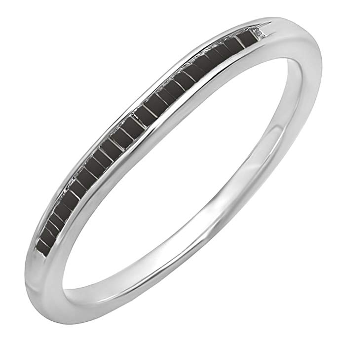 0.15 Carat (ctw) Sterling Silver Baguette Black Diamond Ladies Anniversary Curved Band Wedding Ring