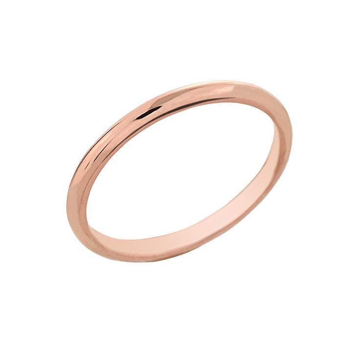 Dainty 10k Rose Gold Comfort-Fit Band Traditional 2mm Wedding Ring for Women