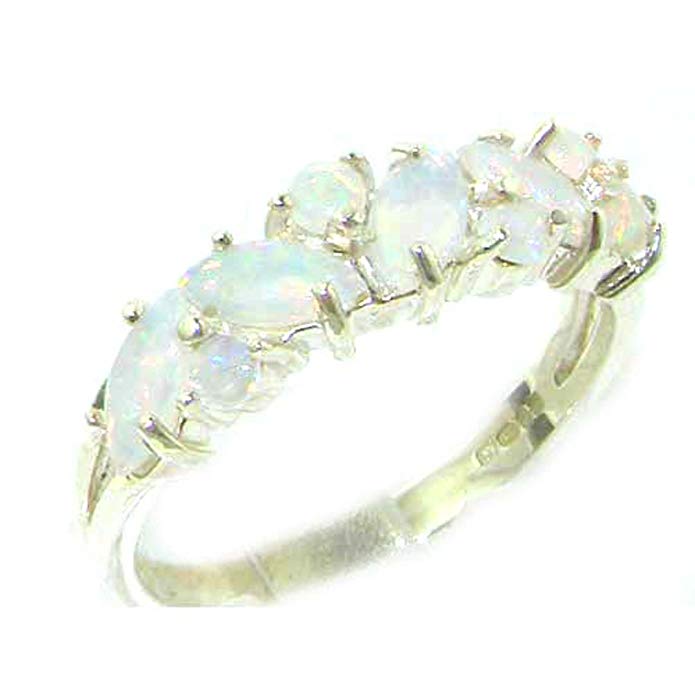 925 Sterling Silver Real Genuine Opal Womens Eternity Ring