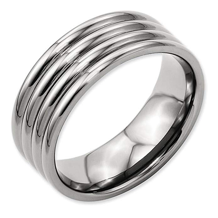 8mm High Polished Finish Grooved Designer Titanium Contemporary Wedding Band