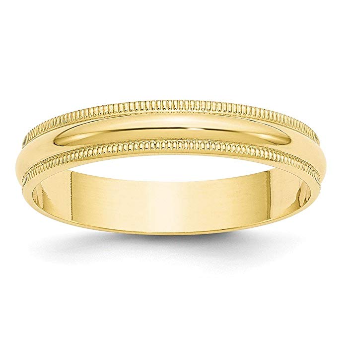 Jewelry Pilot 10K Yellow Gold 4mm Lightweight Milgrain Half Round Domed Wedding Band