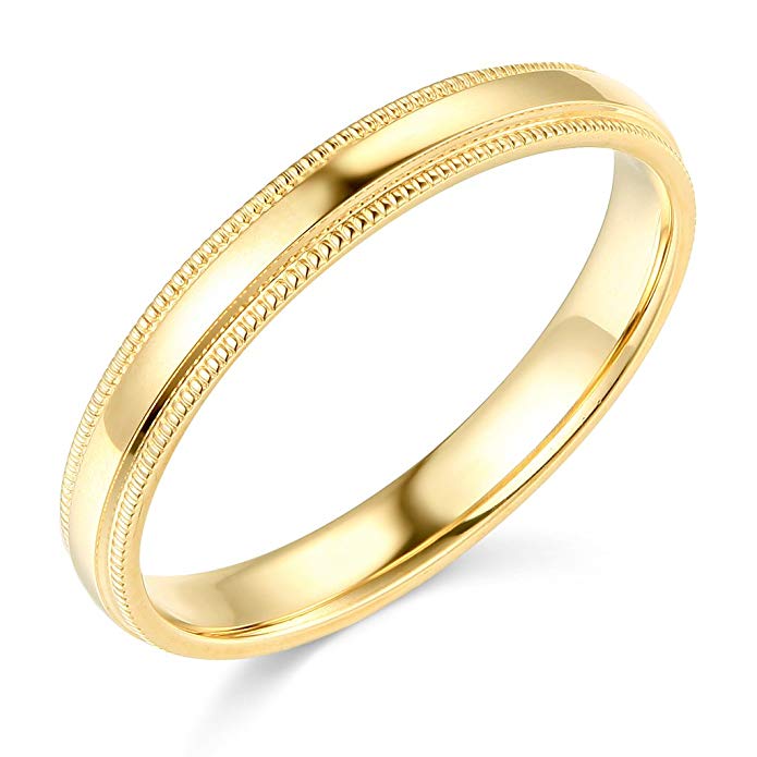 14k White or Yellow Gold 3mm Plain Milgrain Wedding Band