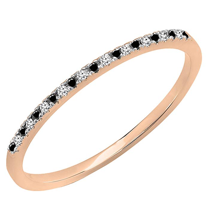 Dazzlingrock Collection 0.08 Carat (ctw) 10K Gold Round Black & White Diamond Dainty Anniversary Stackable Band