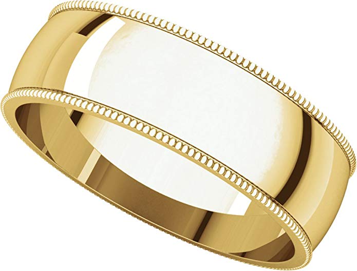 Womens 10K Yellow Gold, Light Milgrain Wedding Band 6MM