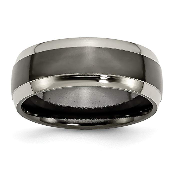 Jewelry Pilot 8mm Chisel Black Ti Two Toned High Polish Finish Titanium Wedding Band