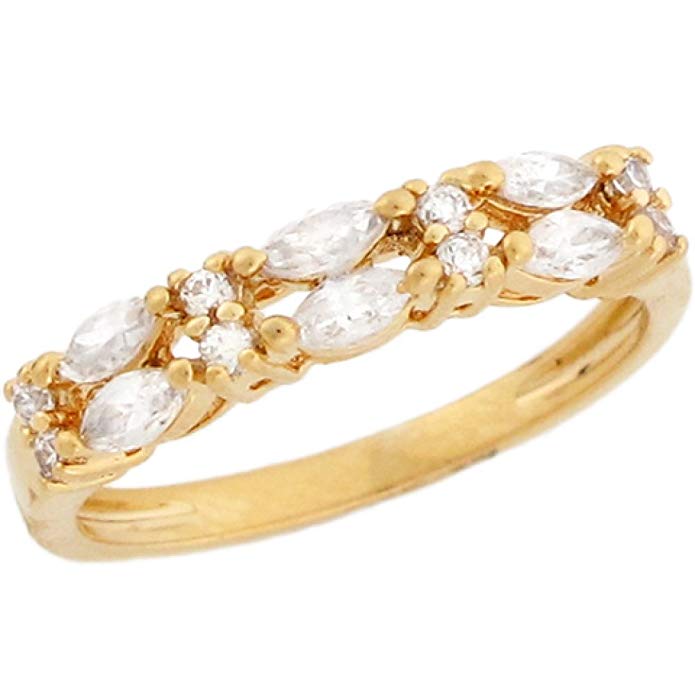 14k Yellow Gold White CZ Princess Eternity Band Ladies Ring