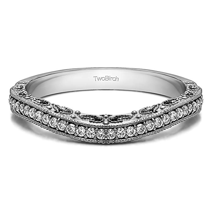 Diamonds (G-H,I2-I3) Filigree and Millgrained Band In Silver(0.18Ct) Size 3 To 15 in 1/4 Size Interval