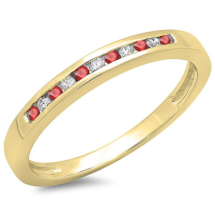 Dazzlingrock Collection 10K Gold Round Ruby & White Diamond Ladies Anniversary Wedding Band Stackable Ring