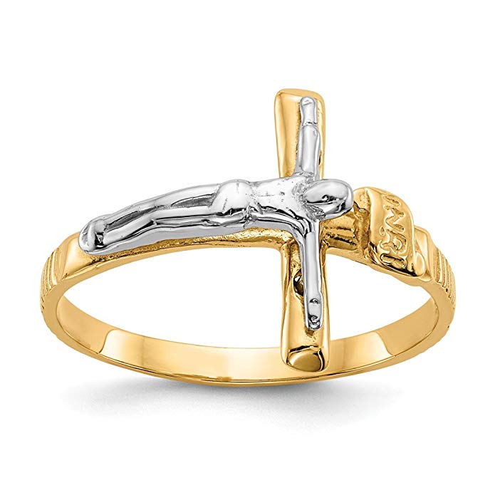 ICE CARATS 14kt Two Tone Yellow Gold Inri Crucifix Cross Religious Band Ring Size 6.75 Fine Jewelry Ideal Gifts For Women Gift Set From Heart