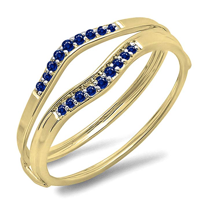 Dazzlingrock Collection 0.12 Carat (ctw) 10K Gold Round Blue Sapphire Ladies Anniversary Enhancer Guard Wedding Band