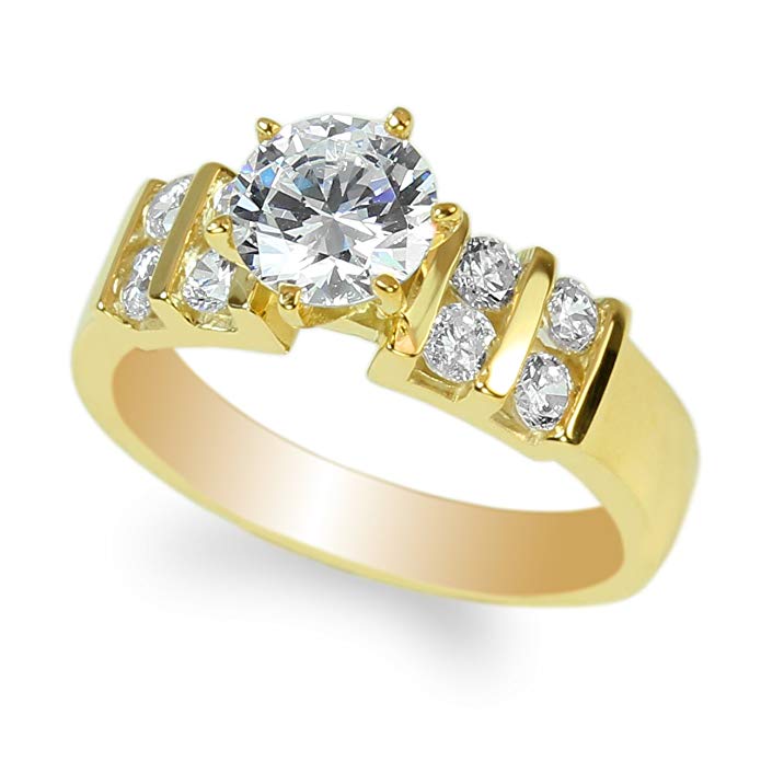 JamesJenny Ladies 10K Yellow Gold 1.1ct RoundCZ Wedding Solitaire Ring Size 6-10