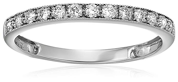 1/5 CT Milgrain Diamond Wedding Band 14K White Gold