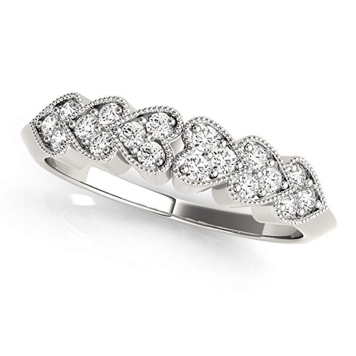 0.07 Ctw. Classy Heart Shaped Diamond Wedding Band In 10K White Gold