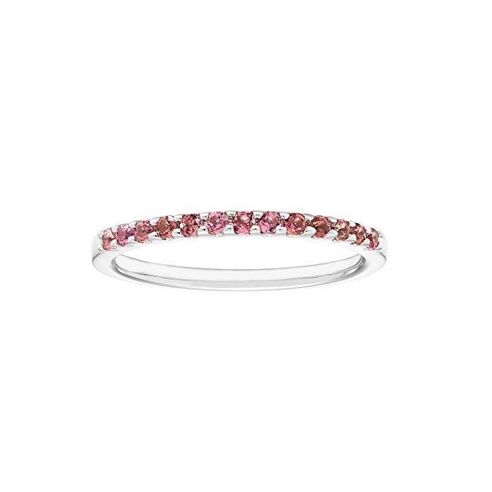 14K Gold Genuine Pink Tourmaline Stackable 2MM Wedding Anniversary Band Ring- October Birthstone