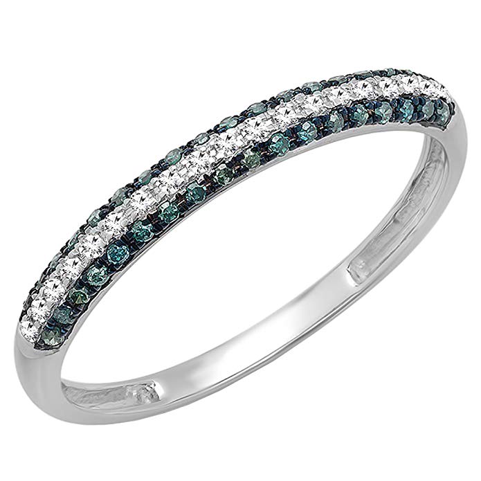 Dazzlingrock Collection 0.20 Carat (ctw) 10K Gold Round Blue & White Diamond Ladies Stackable Wedding Band 1/5 CT