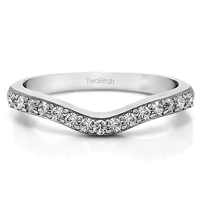 White Sapphire Delicate Curved Wedding Ring In Sterling Silver(0.25Ct) Size 3 To 15 in 1/4 Size Interval