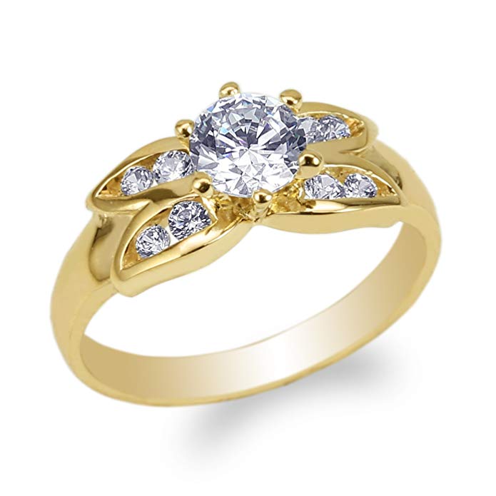 JamesJenny Womens 10K Yellow Gold 0.65ct Round CZ Butterfly Shaped Wedding Ring Size 4-10